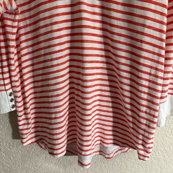 J.Crew Women's 3/4 Sleeve Clasped V Neck Cotton Striped‎ Top Size Large - Picture 2 of 8